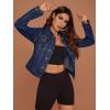 imageFloerns Womens Casual Drop Shoulder Ripped Crop Denim Jean JacketDark Blue With Pocket