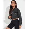 imageFloerns Womens Casual Drop Shoulder Ripped Crop Denim Jean JacketDark Grey