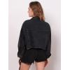 imageFloerns Womens Casual Drop Shoulder Ripped Crop Denim Jean JacketDark Grey Black