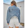 imageFloerns Womens Casual Drop Shoulder Ripped Crop Denim Jean JacketDeep Blue