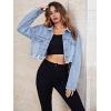 imageFloerns Womens Casual Drop Shoulder Ripped Crop Denim Jean JacketPale Blue