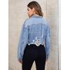 imageFloerns Womens Casual Drop Shoulder Ripped Crop Denim Jean JacketPale Blue