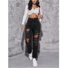 imageFloerns Womens High Waist Boyfriend Straight Leg Ripped Jeans Distressed Denim Pants GreyBlack Solid