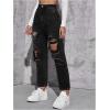 imageFloerns Womens High Waist Boyfriend Straight Leg Ripped Jeans Distressed Denim Pants GreyBlack Solid