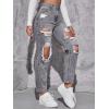 imageFloerns Womens High Waist Boyfriend Straight Leg Ripped Jeans Distressed Denim Pants GreyGrey
