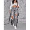 imageFloerns Womens High Waist Boyfriend Straight Leg Ripped Jeans Distressed Denim Pants GreyGrey