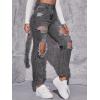 imageFloerns Womens High Waist Boyfriend Straight Leg Ripped Jeans Distressed Denim Pants GreyGrey Black