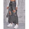 imageFloerns Womens High Waist Boyfriend Straight Leg Ripped Jeans Distressed Denim Pants GreyGrey Black