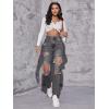 imageFloerns Womens High Waist Boyfriend Straight Leg Ripped Jeans Distressed Denim Pants GreyGrey Black