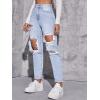 imageFloerns Womens High Waist Boyfriend Straight Leg Ripped Jeans Distressed Denim Pants GreyIce Blue