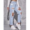 imageFloerns Womens High Waist Boyfriend Straight Leg Ripped Jeans Distressed Denim Pants GreyIce Blue