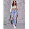 imageFloerns Womens High Waist Boyfriend Straight Leg Ripped Jeans Distressed Denim Pants GreyLight Blue