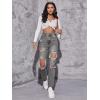 imageFloerns Womens High Waist Boyfriend Straight Leg Ripped Jeans Distressed Denim Pants GreyLight Grey Black