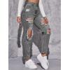 imageFloerns Womens High Waist Boyfriend Straight Leg Ripped Jeans Distressed Denim Pants GreyLight Grey Black