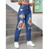 imageFloerns Womens High Waist Boyfriend Straight Leg Ripped Jeans Distressed Denim Pants GreyWater Blue