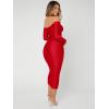 imageFloerns Womens Off Shoulder Long Sleeve Wrap Party Club Bodycon Long DressAgate Red