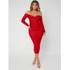 imageFloerns Womens Off Shoulder Long Sleeve Wrap Party Club Bodycon Long DressAgate Red