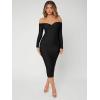 imageFloerns Womens Off Shoulder Long Sleeve Wrap Party Club Bodycon Long DressBlack