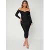 imageFloerns Womens Off Shoulder Long Sleeve Wrap Party Club Bodycon Long DressBlack