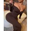 imageFloerns Womens Off Shoulder Long Sleeve Wrap Party Club Bodycon Long DressChocolate Brown