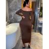 imageFloerns Womens Off Shoulder Long Sleeve Wrap Party Club Bodycon Long DressChocolate Brown