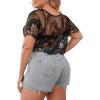 imageFloerns Womens Plus Size Sheer Mesh Short Sleeve Crop Top T Shirt without BraBlack