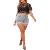imageFloerns Womens Plus Size Sheer Mesh Short Sleeve Crop Top T Shirt without BraBlack