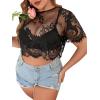 imageFloerns Womens Plus Size Sheer Mesh Short Sleeve Crop Top T Shirt without BraBlack