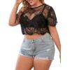 imageFloerns Womens Plus Size Sheer Mesh Short Sleeve Crop Top T Shirt without BraBlack