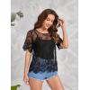 imageFloerns Womens Plus Size Sheer Mesh Short Sleeve Crop Top T Shirt without BraBlack Dull