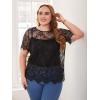 imageFloerns Womens Plus Size Sheer Mesh Short Sleeve Crop Top T Shirt without BraBlack Plain