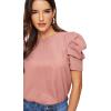 imageFloerns Womens Round Neck Short Puff Sleeve Keyhole Back Blouse TopsB Pink