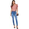 imageFloerns Womens Round Neck Short Puff Sleeve Keyhole Back Blouse TopsB Pink