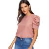 imageFloerns Womens Round Neck Short Puff Sleeve Keyhole Back Blouse TopsB Pink