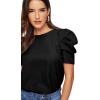 imageFloerns Womens Round Neck Short Puff Sleeve Keyhole Back Blouse TopsBlack a