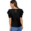 imageFloerns Womens Round Neck Short Puff Sleeve Keyhole Back Blouse TopsBlack a