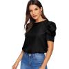 imageFloerns Womens Round Neck Short Puff Sleeve Keyhole Back Blouse TopsBlack a