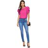 imageFloerns Womens Round Neck Short Puff Sleeve Keyhole Back Blouse TopsBright Pink a