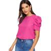 imageFloerns Womens Round Neck Short Puff Sleeve Keyhole Back Blouse TopsBright Pink a