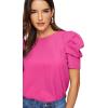 imageFloerns Womens Round Neck Short Puff Sleeve Keyhole Back Blouse TopsBright Pink a