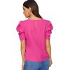 imageFloerns Womens Round Neck Short Puff Sleeve Keyhole Back Blouse TopsBright Pink a