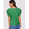 imageFloerns Womens Round Neck Short Puff Sleeve Keyhole Back Blouse TopsGreen a