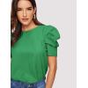 imageFloerns Womens Round Neck Short Puff Sleeve Keyhole Back Blouse TopsGreen a