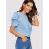imageFloerns Womens Round Neck Short Puff Sleeve Keyhole Back Blouse TopsLight Blue