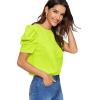 imageFloerns Womens Round Neck Short Puff Sleeve Keyhole Back Blouse TopsNeon Green a