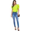 imageFloerns Womens Round Neck Short Puff Sleeve Keyhole Back Blouse TopsNeon Green a