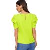 imageFloerns Womens Round Neck Short Puff Sleeve Keyhole Back Blouse TopsNeon Green a