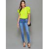 imageFloerns Womens Round Neck Short Puff Sleeve Keyhole Back Blouse TopsNeon Green a
