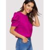 imageFloerns Womens Round Neck Short Puff Sleeve Keyhole Back Blouse TopsRed Violet