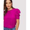 imageFloerns Womens Round Neck Short Puff Sleeve Keyhole Back Blouse TopsRed Violet